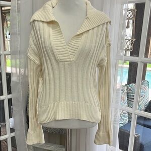 Hippie Rose Cream V-Neck Sweater with Ribbed Knit